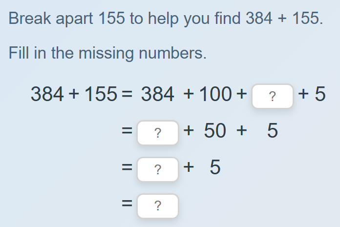 Break apart a three-digit number to add